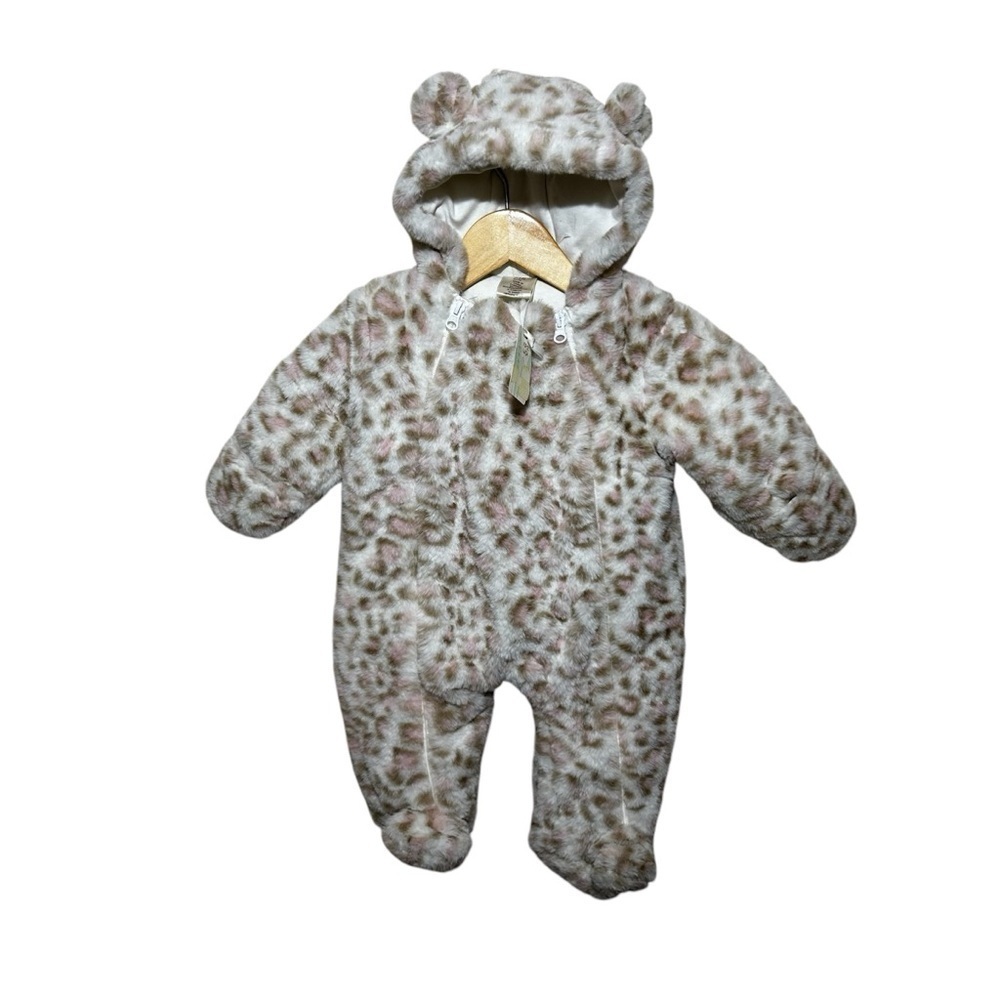 First Wish Baby Faux Fur Leopard Print Bunting Snow Suit Size 6-9 months NWT